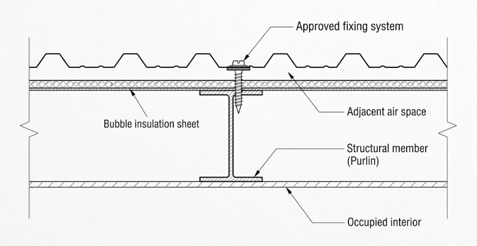 Under-deck aluminium bubble insulation below an existing industrial roof