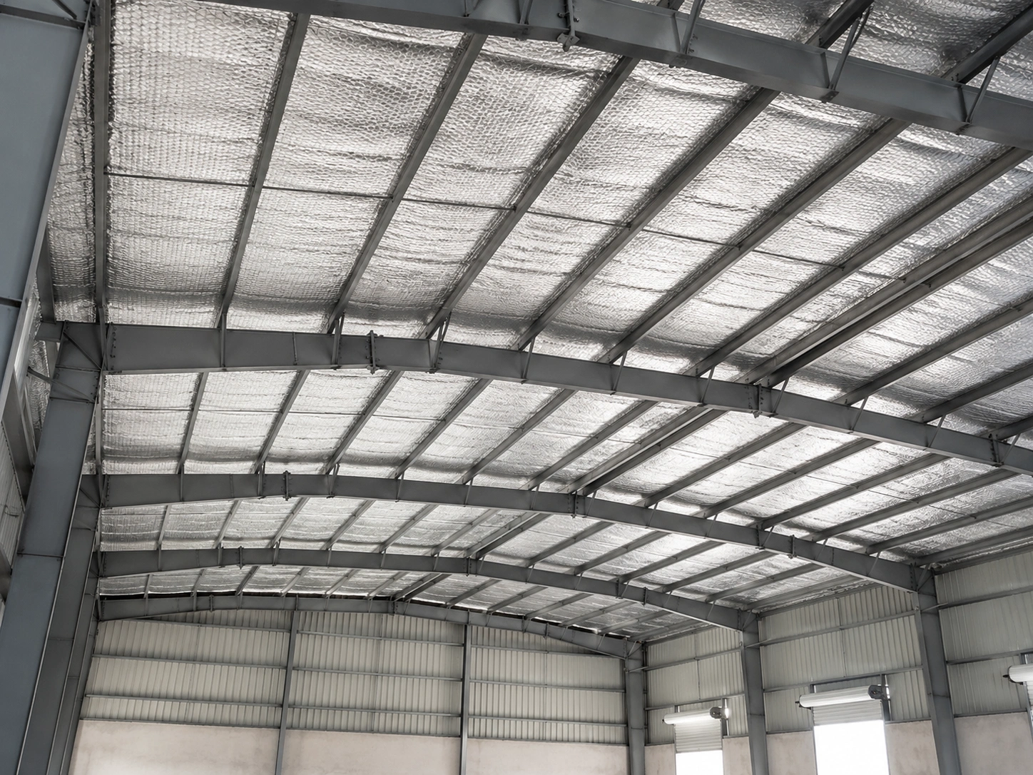 XLPE bubble insulation installed below an industrial metal roof